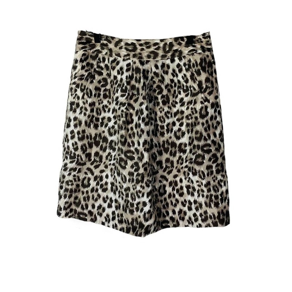 Banana Republic Silk Leopard Brown Cream Print A-Line Skirt 4